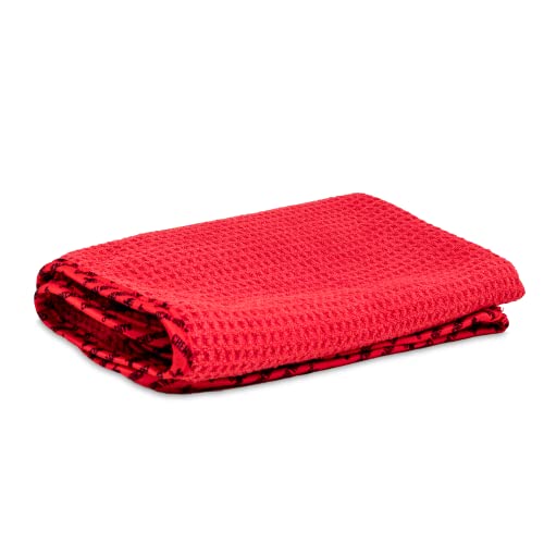 Chemical Guys MIC_506_12 Professional Grade Premium Microfiber Towels, Gold (Pack of 12) & Pet Drying Cloths & MIC707 Waffle Weave Glass and Window Microfiber Towel, Red (24" x 16")
