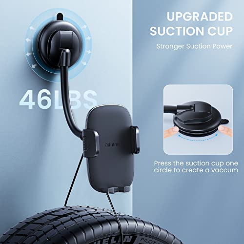 Cell Phone Holder for Car Phone Mount Long Arm Dashboard Windshield Car Phone Holder Strong Suction Anti-Shake Stabilizer Phone Car Holder Compatible with All Phone Android Smartphone