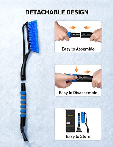 AstroAI 27" Snow Brush and Detachable Ice Scraper with Ergonomic Foam Grip for Cars, Trucks, SUVs (Heavy Duty ABS, PVC Brush, Blue)