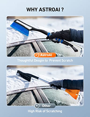 AstroAI 27" Snow Brush and Detachable Ice Scraper with Ergonomic Foam Grip for Cars, Trucks, SUVs (Heavy Duty ABS, PVC Brush, Blue)