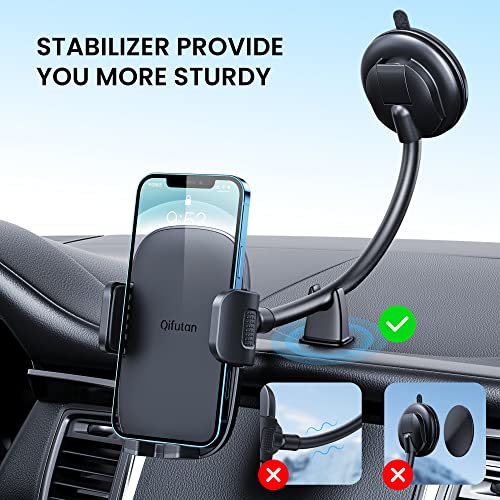 Cell Phone Holder for Car Phone Mount Long Arm Dashboard Windshield Car Phone Holder Strong Suction Anti-Shake Stabilizer Phone Car Holder Compatible with All Phone Android Smartphone