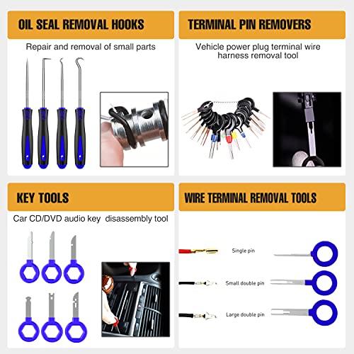 238Pcs Trim Removal Tool, Auto Push Pin Bumper Retainer Clip Set Fastener Terminal Remover Tool Adhesive Cable Clips Pry Kit Car Panel Radio Removal Auto Clip Pliers (GRC-207)