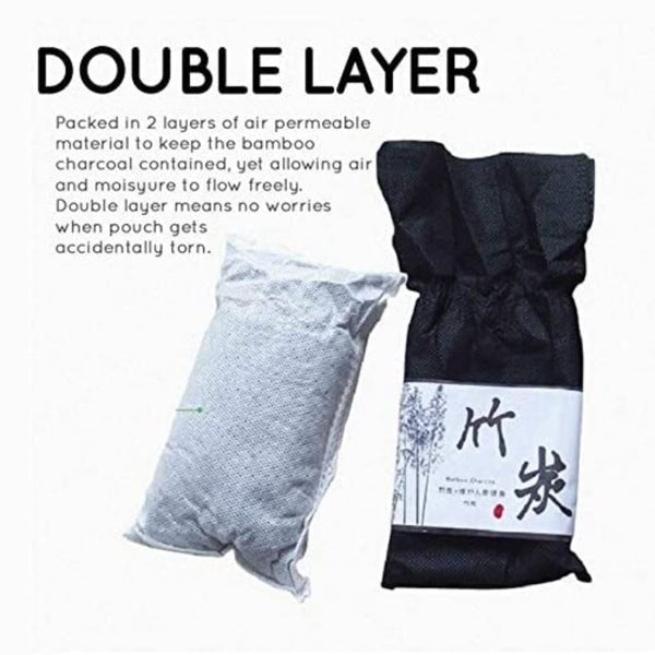 Activated Bamboo Charcoal Air Purifying Bag, Odor and Moisture Absorber, Natural Car Air Freshener, Shoe Deodorizer for Home, Pet, Closet (4bags)