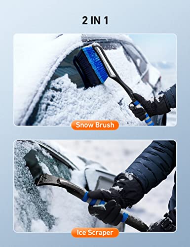 AstroAI 27" Snow Brush and Detachable Ice Scraper with Ergonomic Foam Grip for Cars, Trucks, SUVs (Heavy Duty ABS, PVC Brush, Blue)