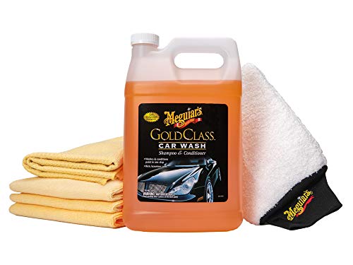 Meguiar's G55164 Gold Class Car Wash Kit, Includes Microfiber Wash Mitt, 3 Supreme Shine Microfiber Towels and Water Magnet Microfiber Drying Towel