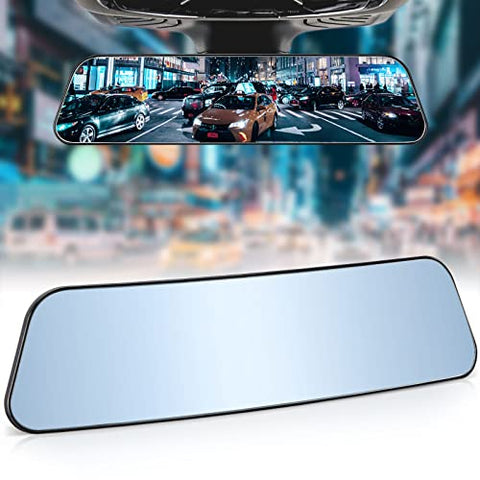 JoyTutus Rear View Mirror, 12 Inch Panoramic Anti-Glare Rearview Mirror, Interior Clip-on Wide Angle Convex Universal Rear View Mirror to Reduce Blind Spot Effectively for More Car SUV Trucks -Blue