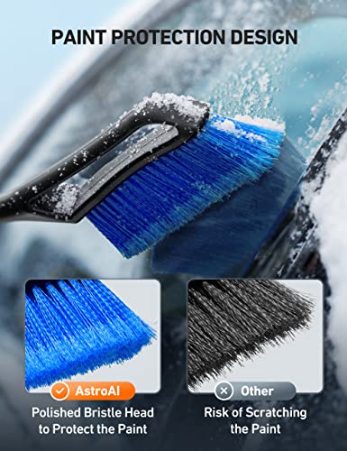 AstroAI 27" Snow Brush and Detachable Ice Scraper with Ergonomic Foam Grip for Cars, Trucks, SUVs (Heavy Duty ABS, PVC Brush, Blue)