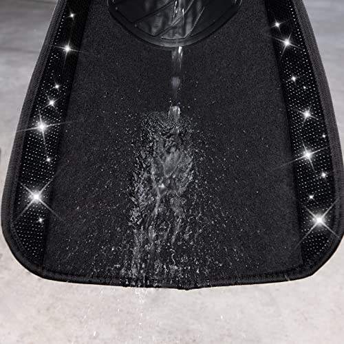 CAR PASS Bling Rhinestones Diamond Universal Waterproof Car Floor Mat, Crystal Sparkling Shining Glitter Carpet with Anti-Slip PVC Heel Pad, Automotive for SUV,Sedan,Van,4pcs Girl Women Men (Black)