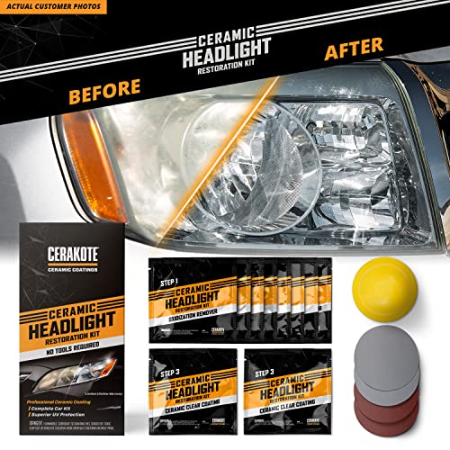 CERAKOTE Ceramic Headlight Restoration Kit – Brings Headlights back to Like New Condition - 3 Easy Steps
