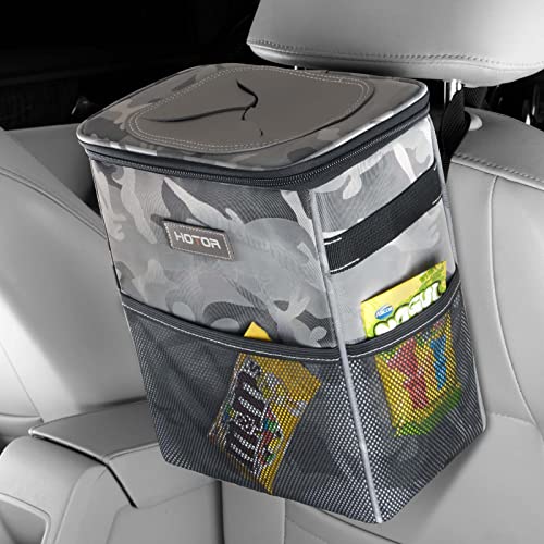HOTOR Car Trash Can, Multifunctional Car Accessory for Interior Car Stuff Storage with Compact Design, Waterproof Car Organizer and Storage with Adjustable Straps, Magnetic Snaps (Camouflage Gray)